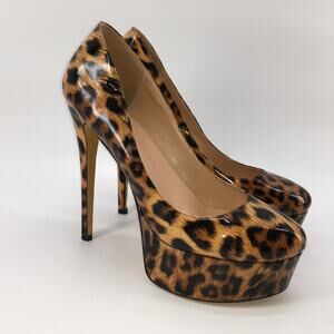 Onlymaker Platform Stilleto Pump Womens 14 EU 45 Brown Leopard Animal Tall Heels